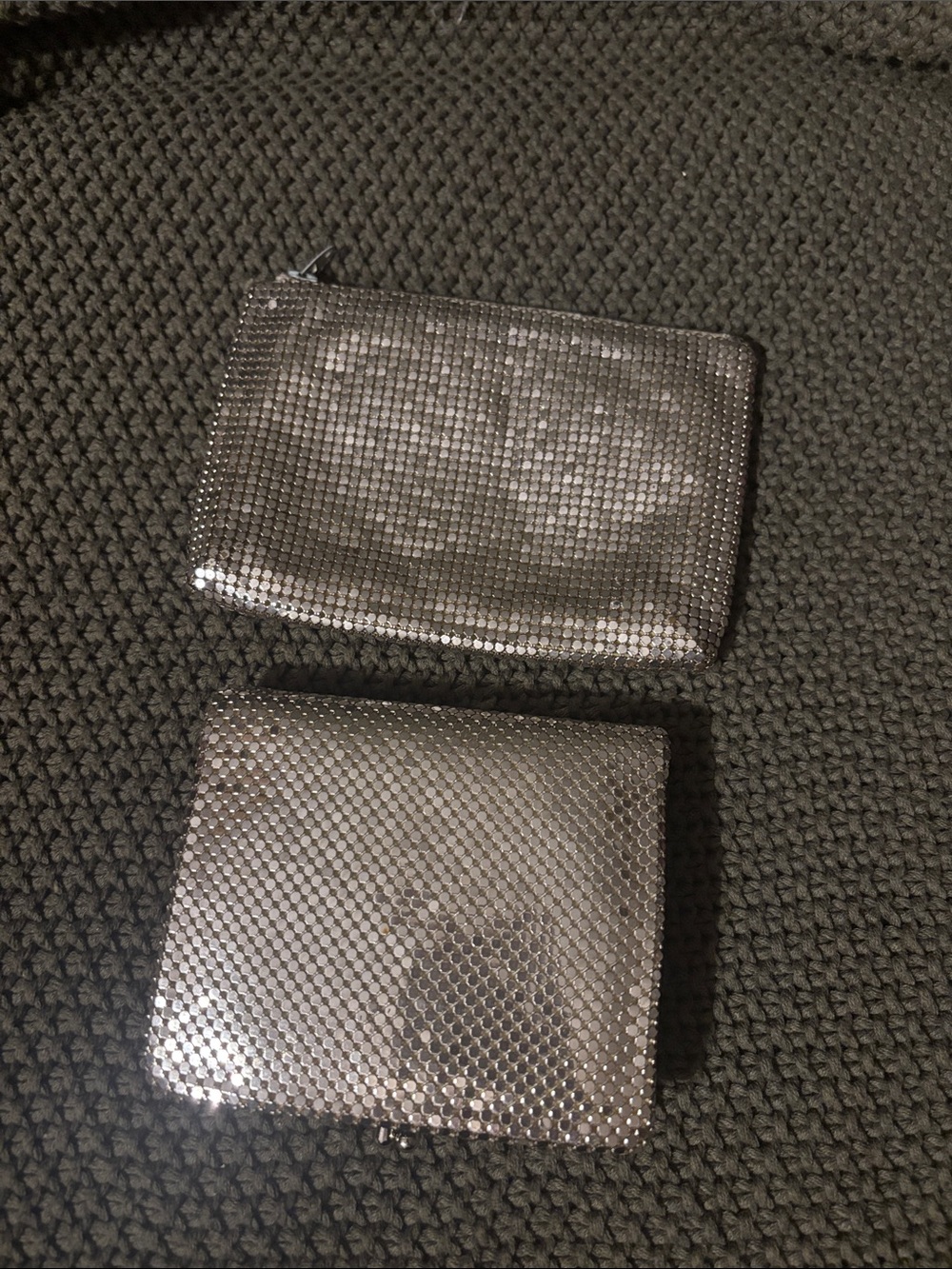vintage silver-tone metal mesh folding wallet and small bag set